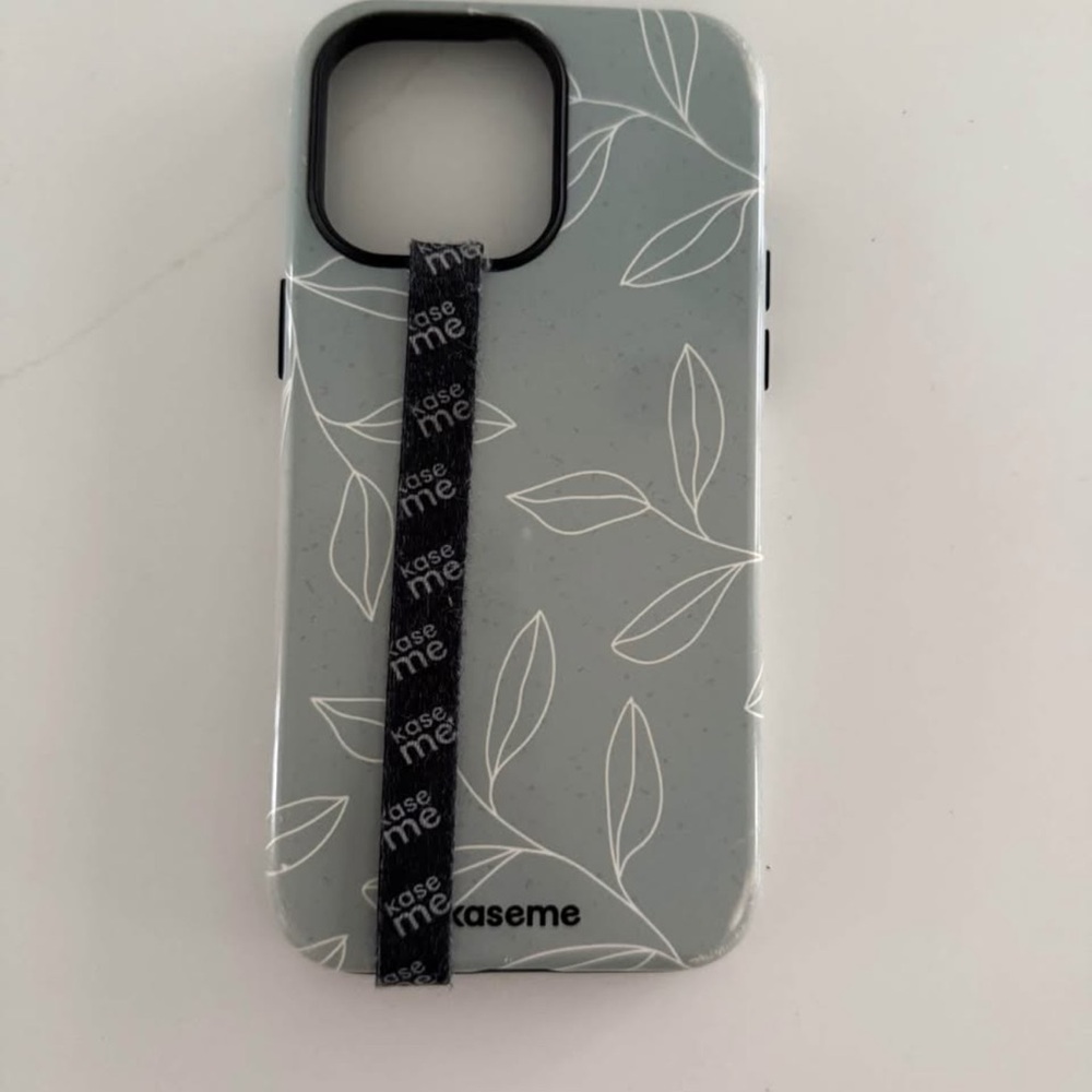 Leaf Pattern Gray Phone Case with Strap
